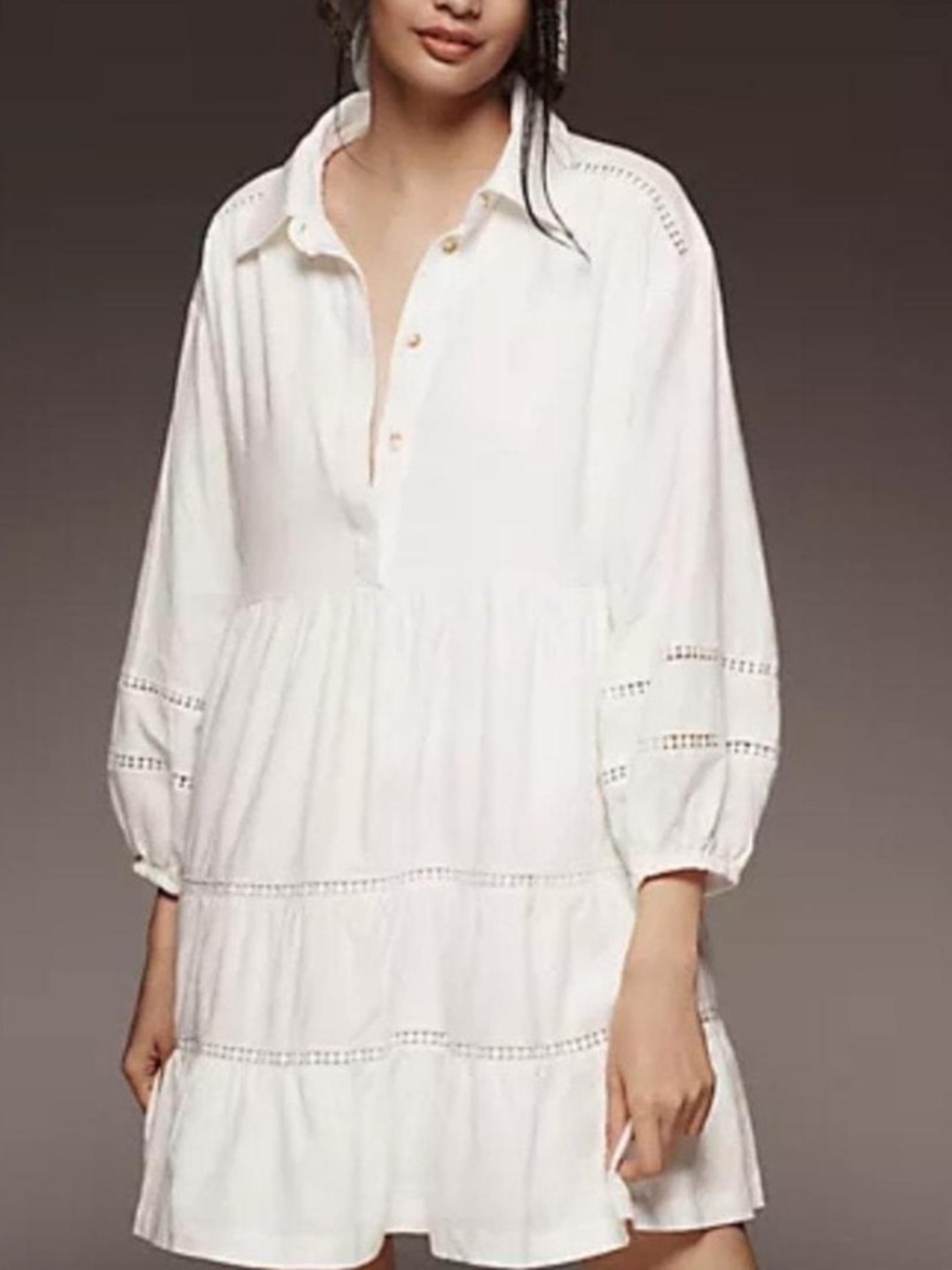 Anthropologie Maeve The Bettina Tiered Mini Shirt Dress Linen Size medium